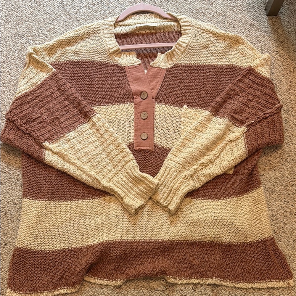 By Together Cream and Brown Striped Sweater